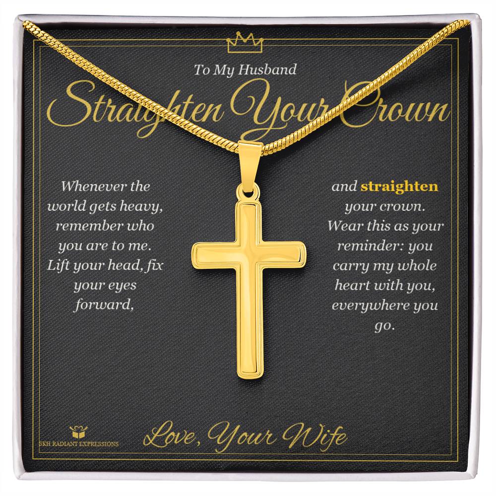 Engraved Artisan Cross Necklace with message for husband