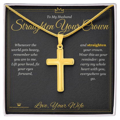 Engraved Artisan Cross Necklace with message for husband
