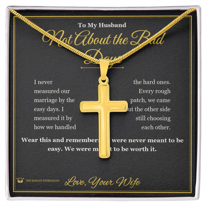 Engraved Artisan Cross Necklace with message for husband