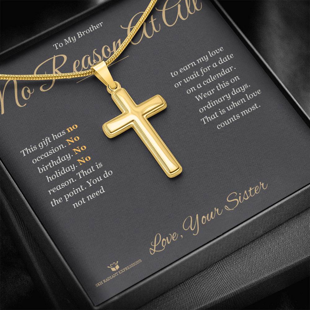 Engraved Artisan Cross Necklace with message for brother