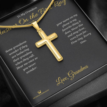 Engraved Artisan Cross Necklace with message for grandson