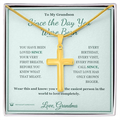 Engraved Artisan Cross Necklace with message for grandson