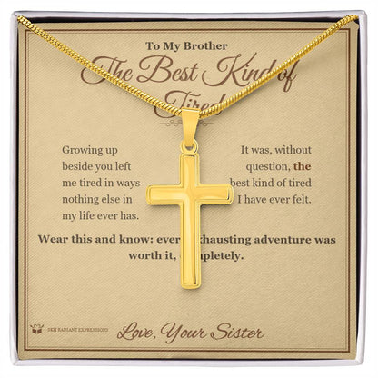 Engraved Artisan Cross Necklace with message for brother