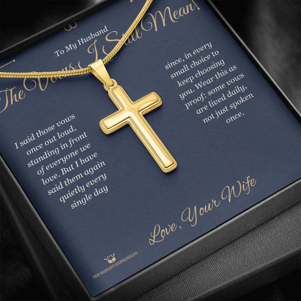 Engraved Artisan Cross Necklace with message for husband