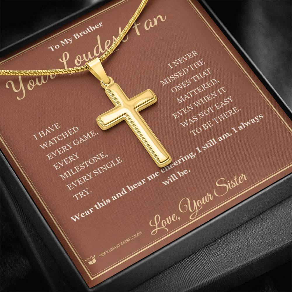 Engraved Artisan Cross Necklace with message for brother