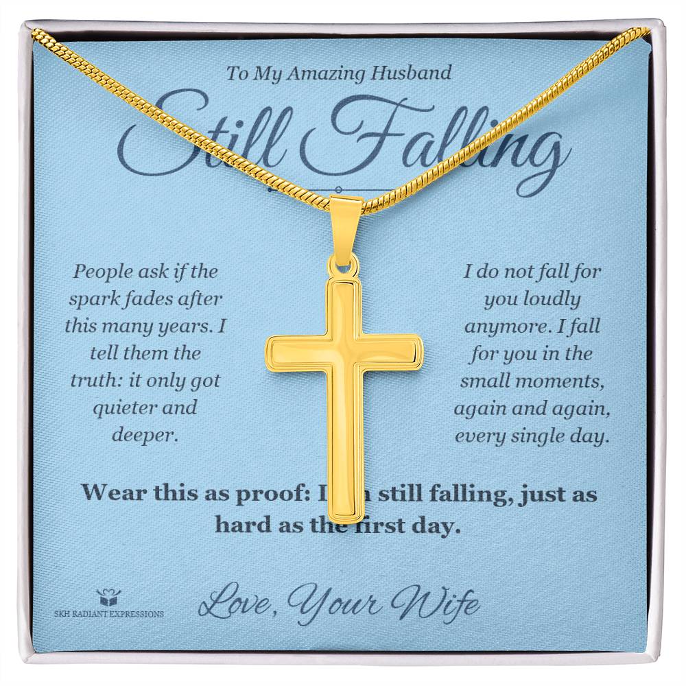 Engraved Artisan Cross Necklace with message for husband