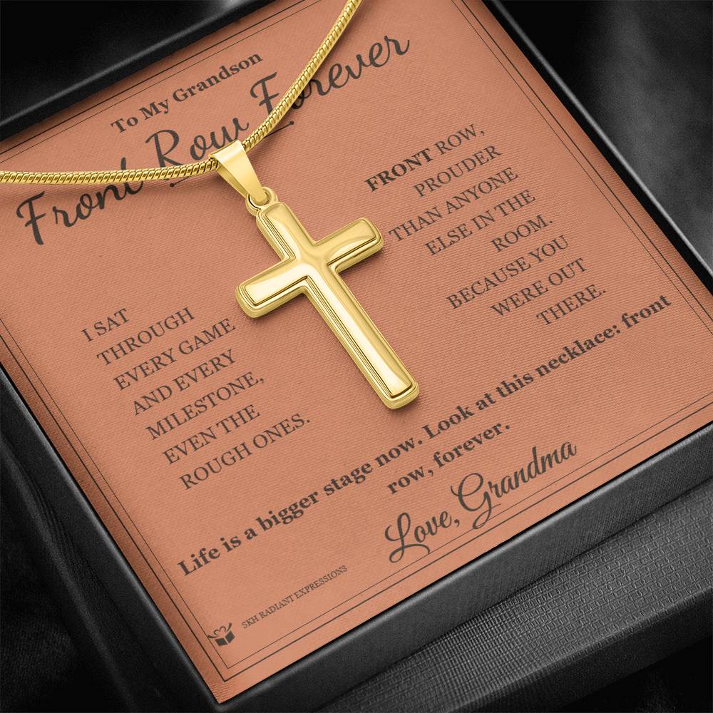 Engraved Artisan Cross Necklace with message for grandson