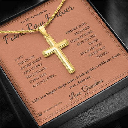 Engraved Artisan Cross Necklace with message for grandson