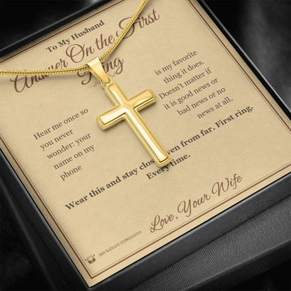 Engraved Artisan Cross Necklace with message for husband