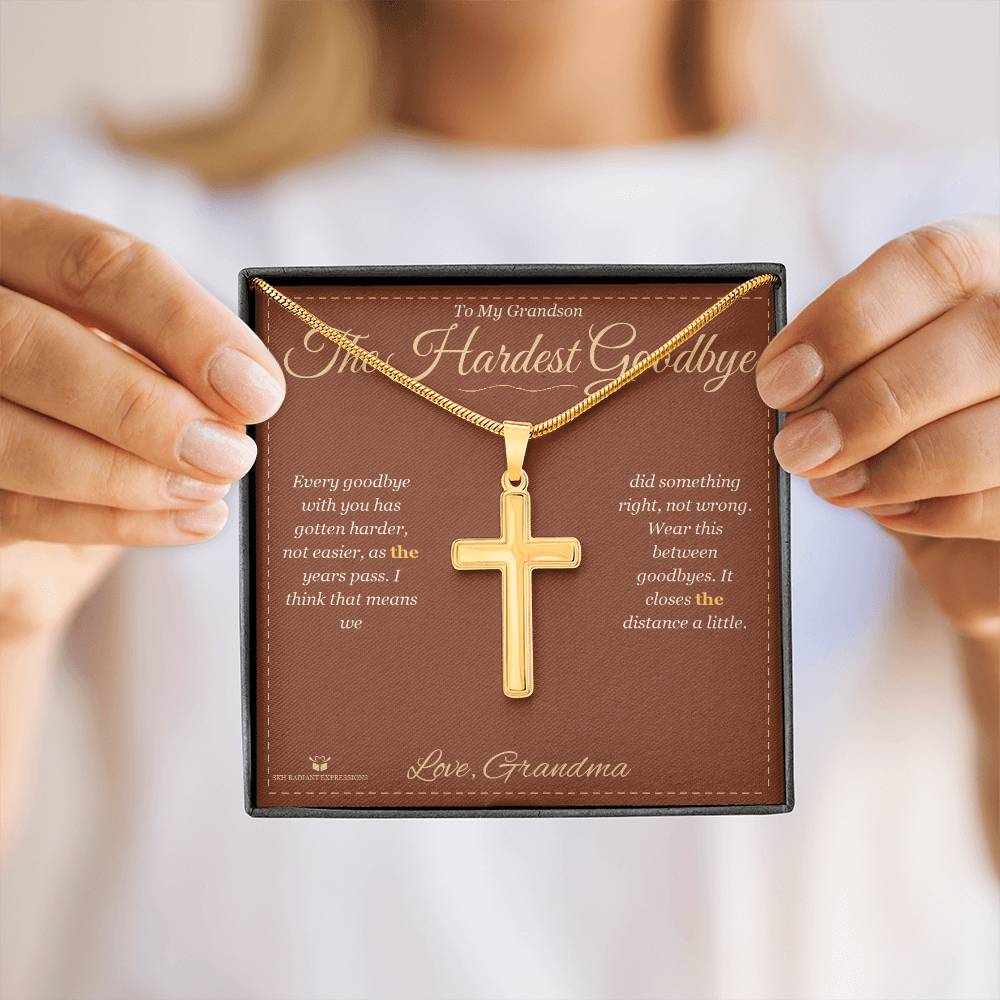 Engraved Artisan Cross Necklace with message for grandson