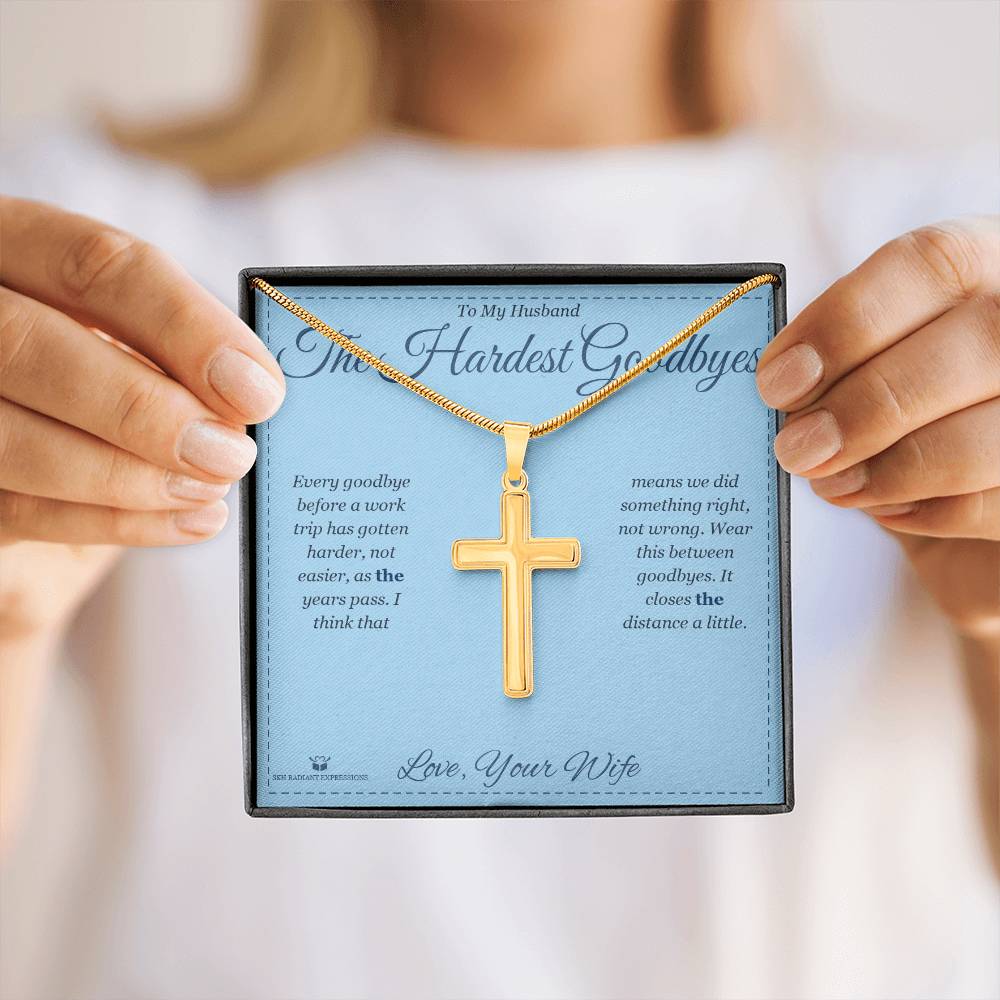 Engraved Artisan Cross Necklace with message for husband