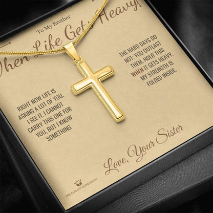 Engraved Artisan Cross Necklace with message for brother