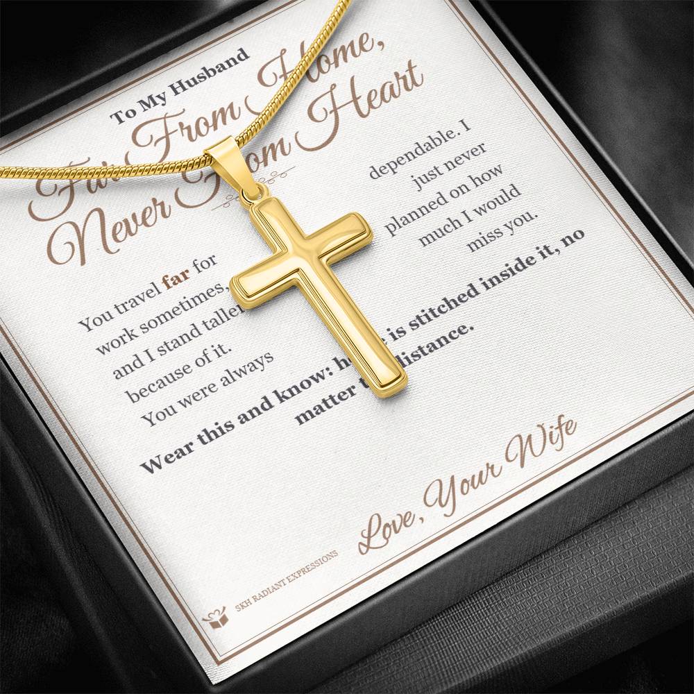 Engraved Artisan Cross Necklace with message for husband