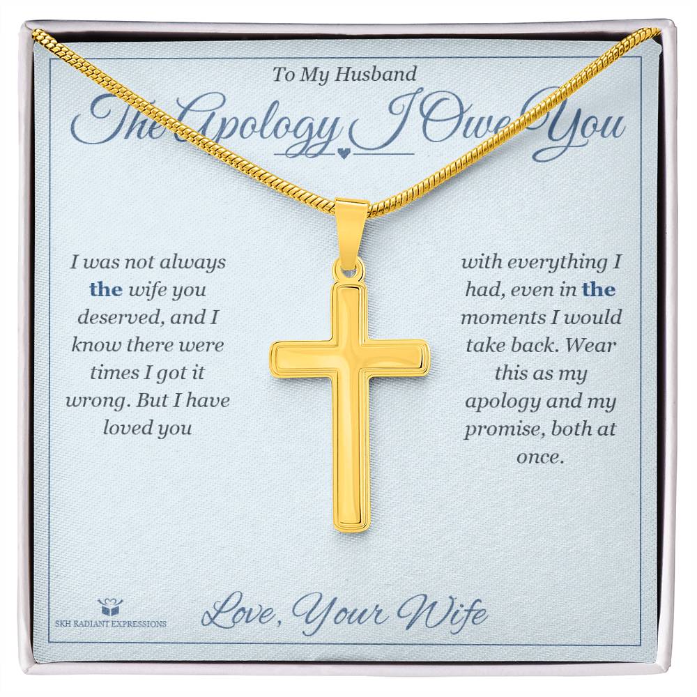 Engraved Artisan Cross Necklace with message for husband