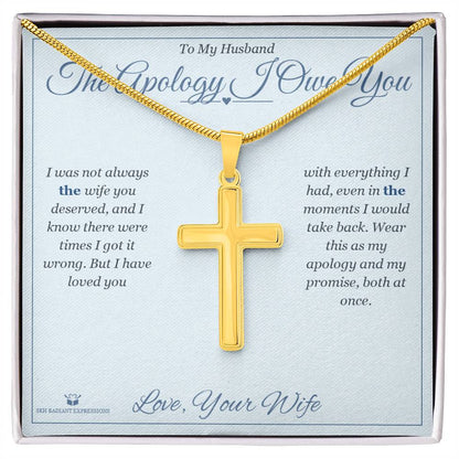Engraved Artisan Cross Necklace with message for husband