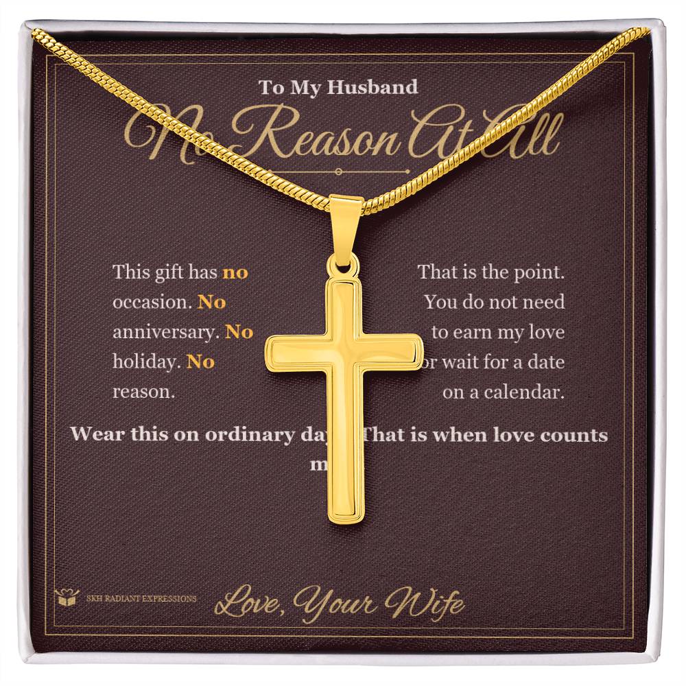 Engraved Artisan Cross Necklace with message for husband