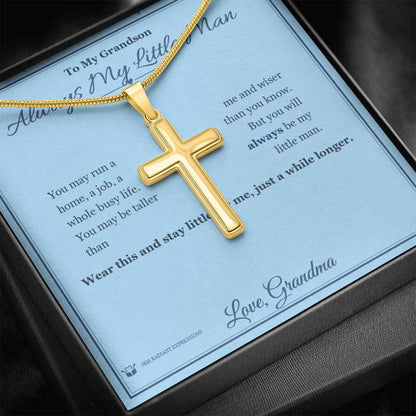 Engraved Artisan Cross Necklace with message for grandson