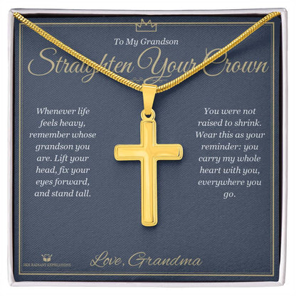 Engraved Artisan Cross Necklace with message for grandson