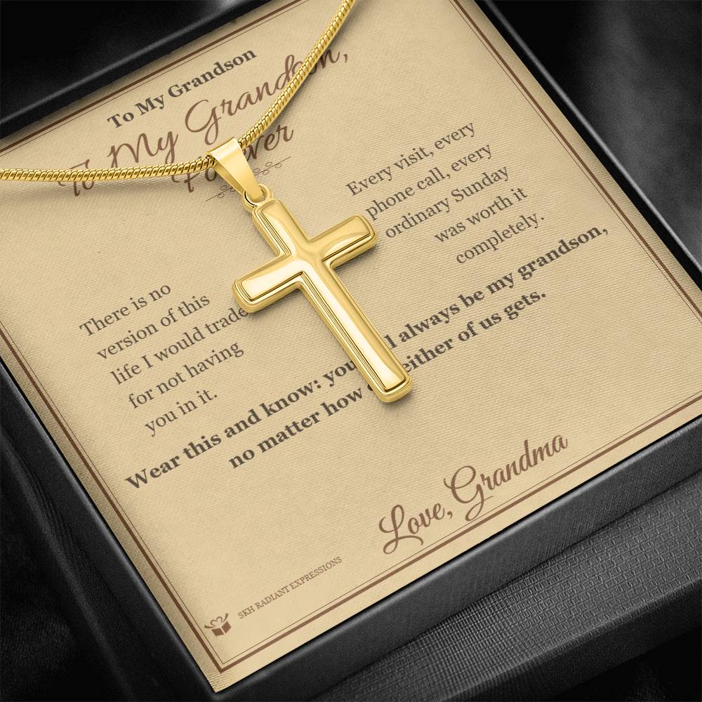 Engraved Artisan Cross Necklace with message for grandson