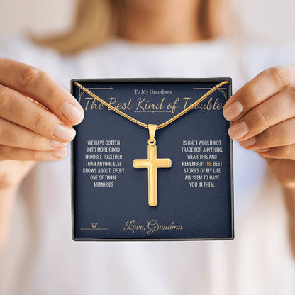 Engraved Artisan Cross Necklace with message for grandson
