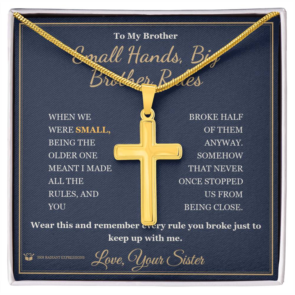 Engraved Artisan Cross Necklace with message for brother