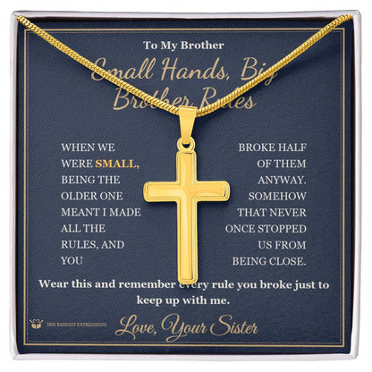 Engraved Artisan Cross Necklace with message for brother
