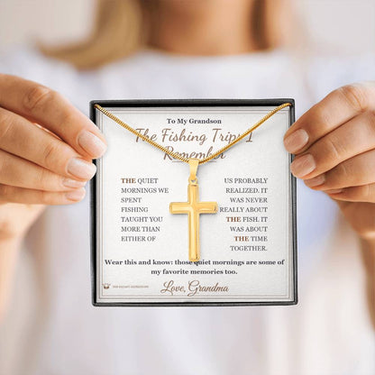 Engraved Artisan Cross Necklace with message for grandson