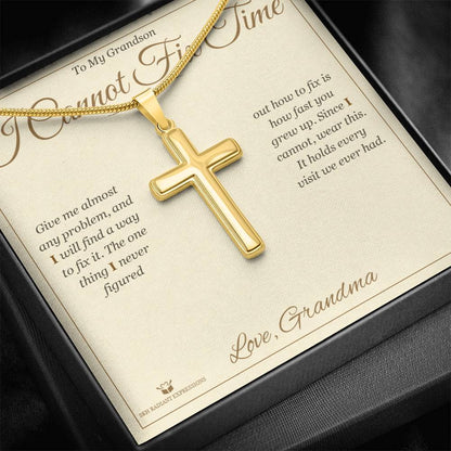 Engraved Artisan Cross Necklace with message for grandson