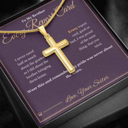 Engraved Artisan Cross Necklace with message for brother