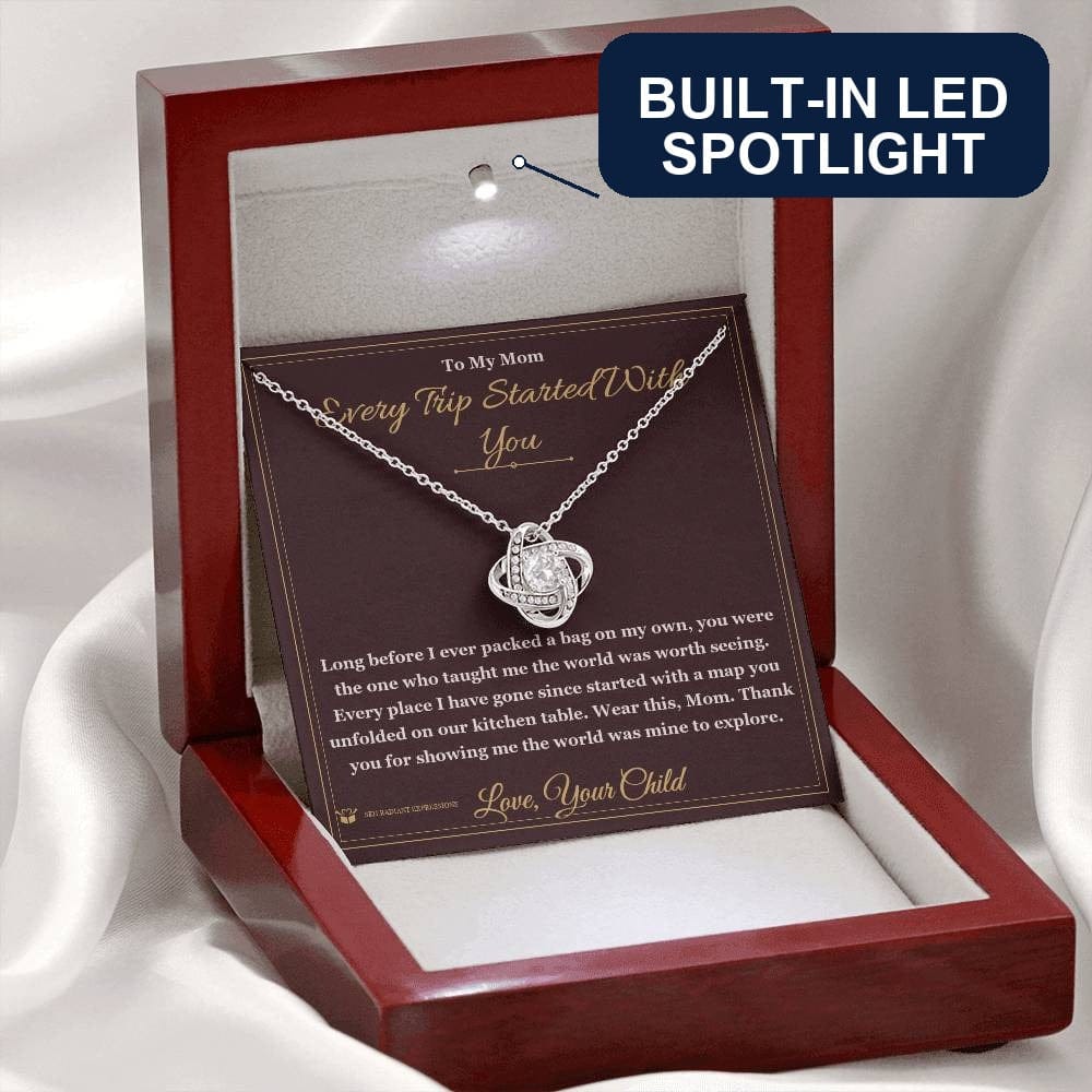 Engraved Love Knot Necklace with message for mom