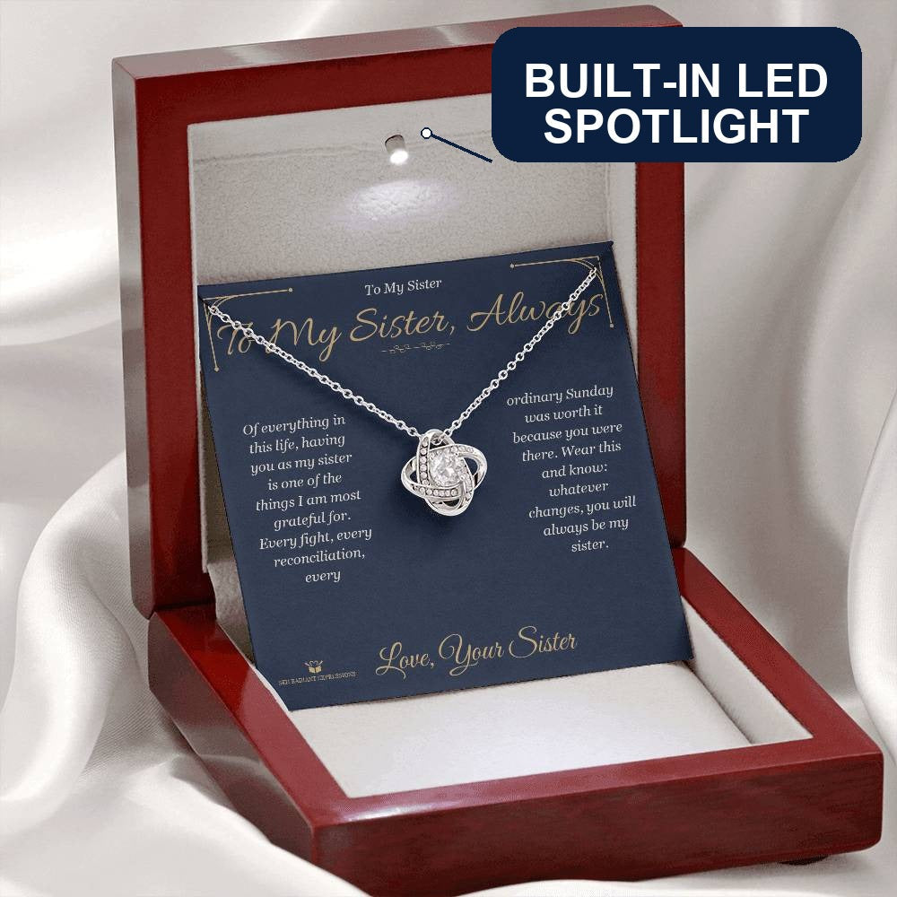 Love Knot Necklace with personalized message card for sister