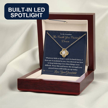 Love Knot Necklace engraved with your own words for grandmother