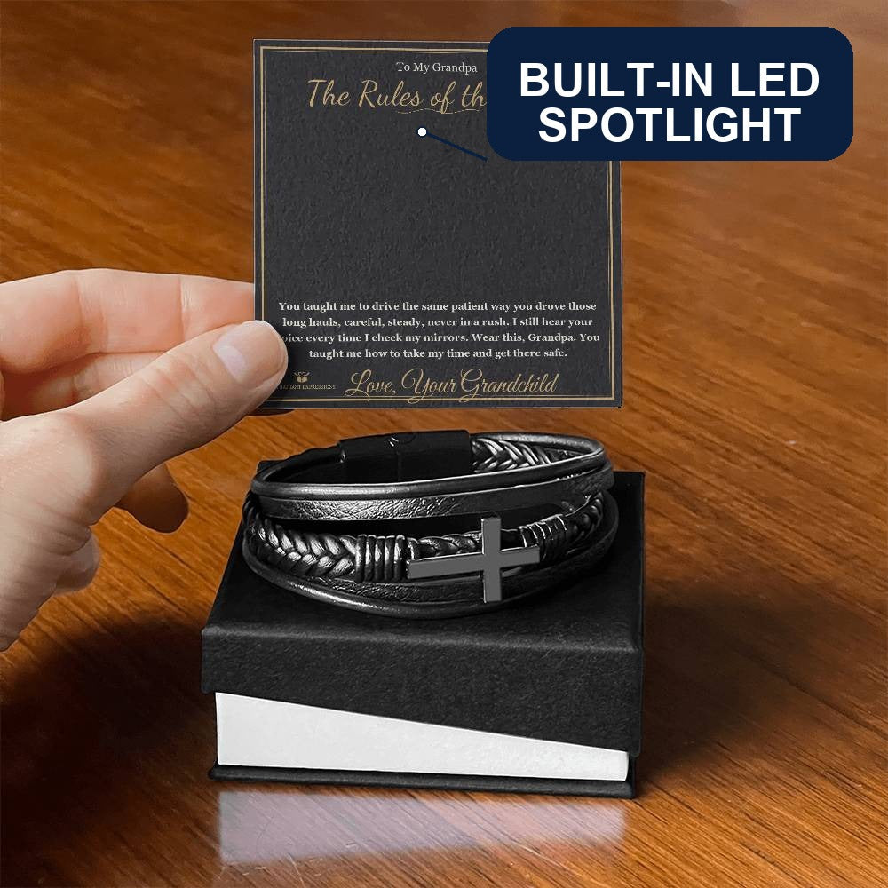 Men's Cross Bracelet with personalized message card for grandfather