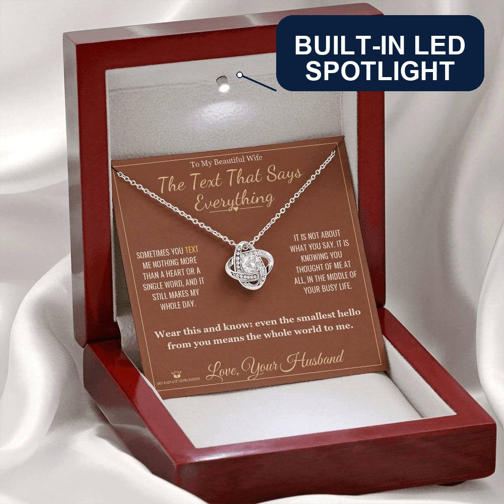 Love Knot Necklace with personalized message card for wife