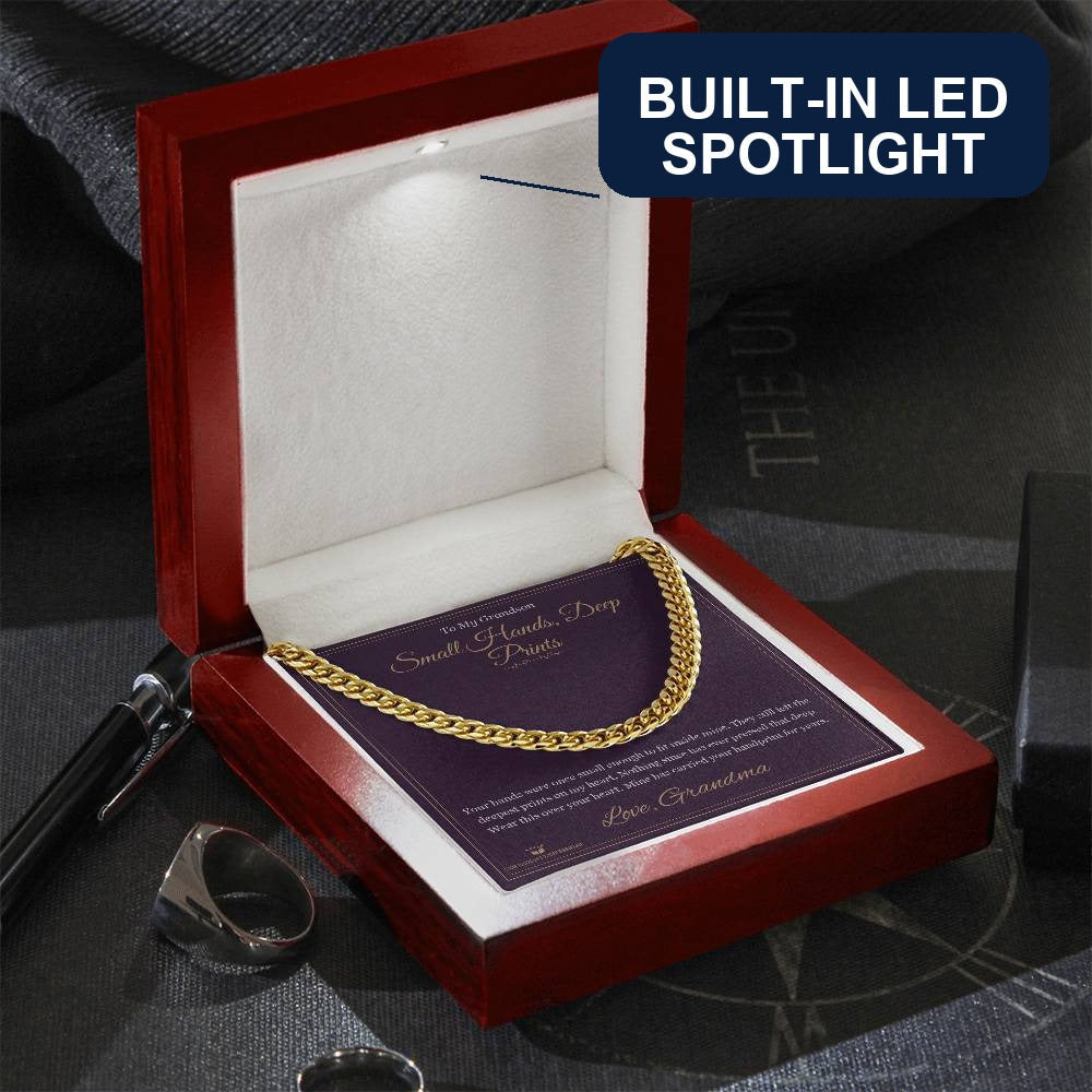 Small Hands, Deep Prints - Cuban Link Chain for Grandson - personalized keepsake gift from SKH Radiant Expressions