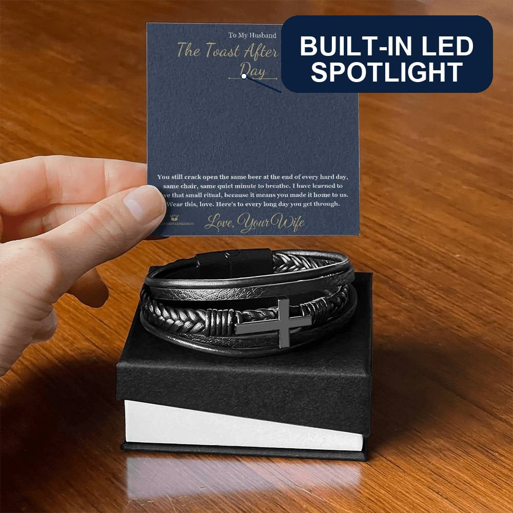 Engraved Men's Cross Bracelet with message for husband