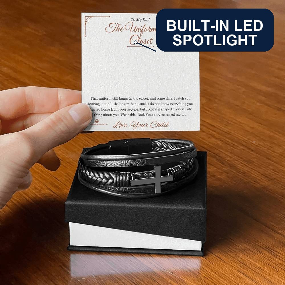 Men's Cross Bracelet with personalized message card for dad