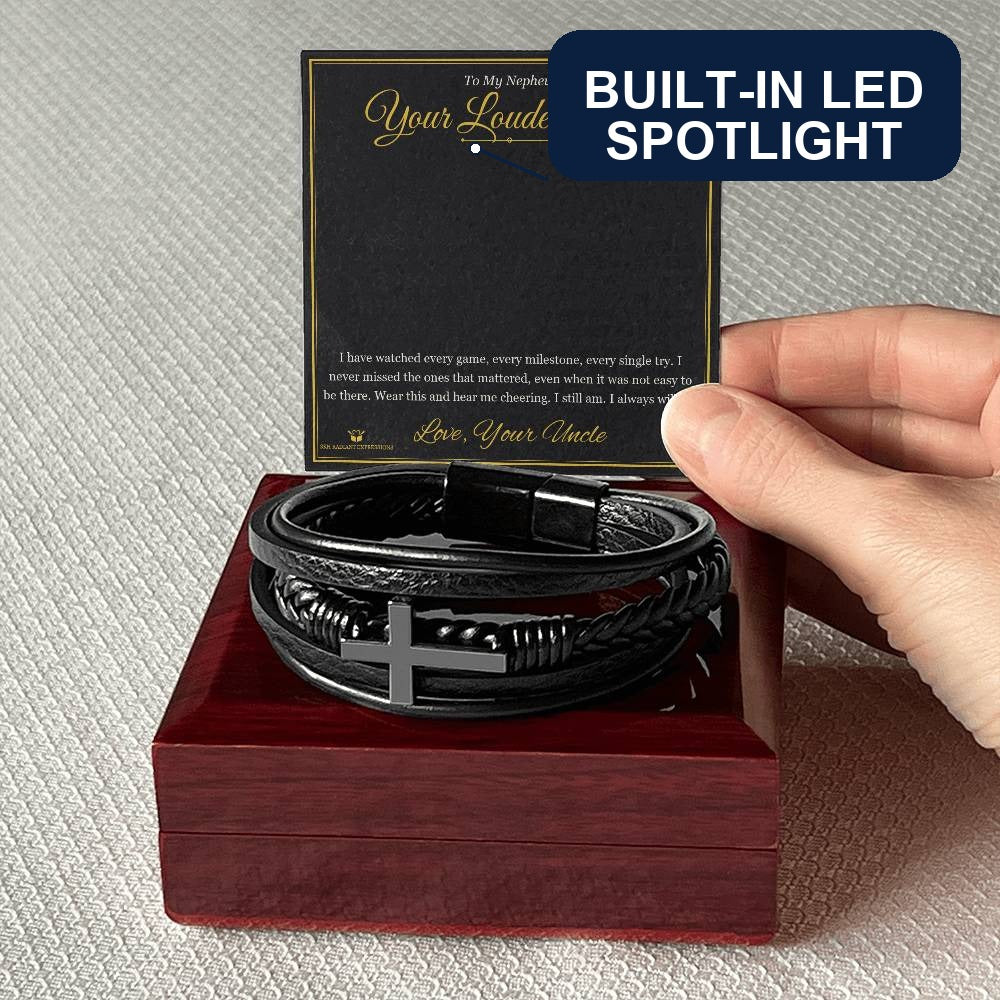 Men's Cross Bracelet with personalized message card for nephew