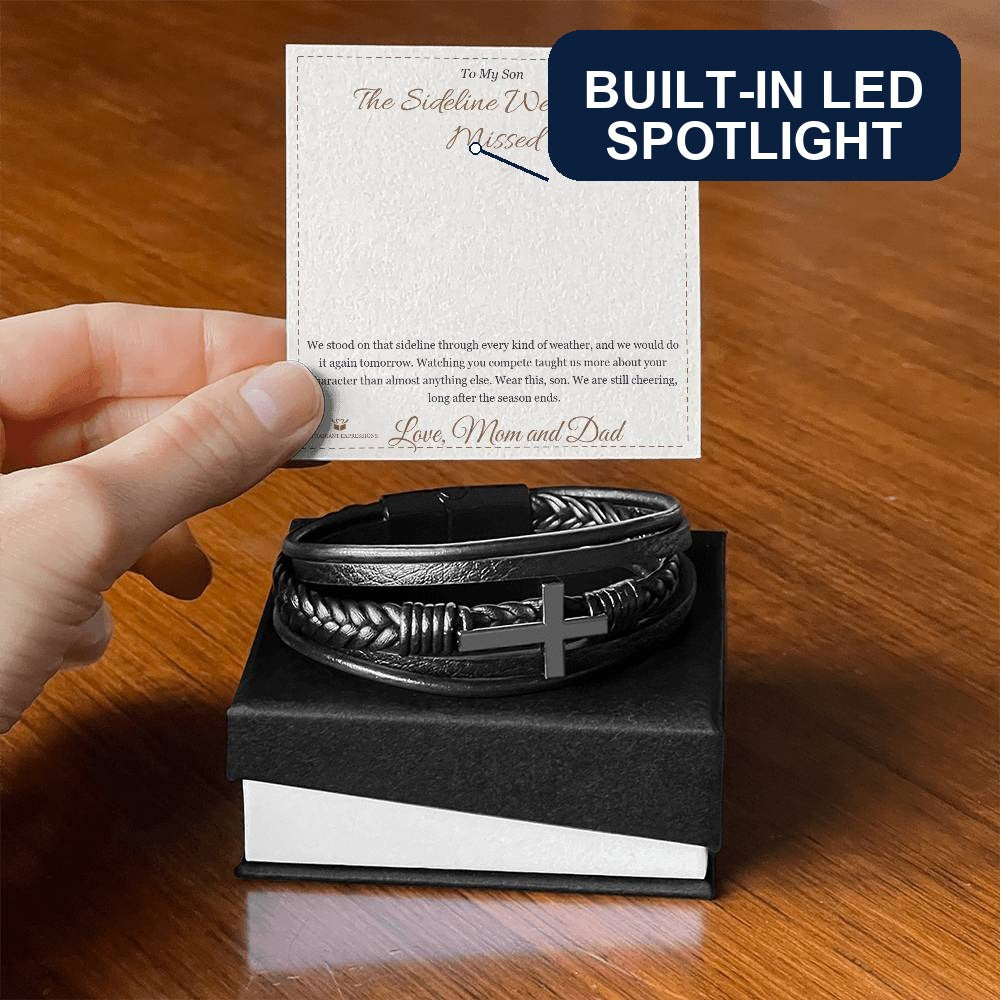 Engraved Men's Cross Bracelet with message for son