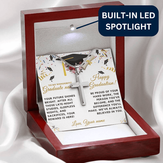 To My Wonderful Boy - Celebrating Your Graduation Success: A Message of Pride - Stainless Steel Cross Necklace