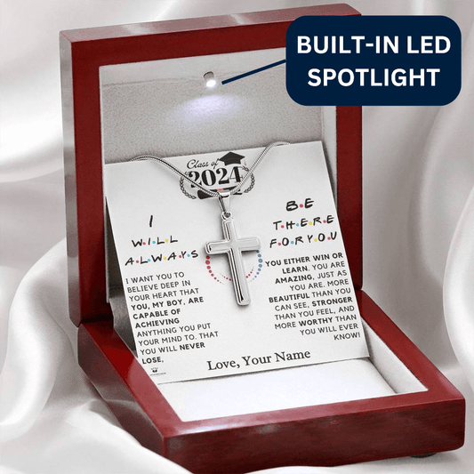 Empowering the Class of 2024: A Message of Belief and Love for Him - Stainless Steel Cross Necklace