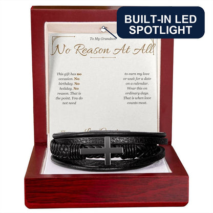 Men's Cross Bracelet with personalized message card for grandson