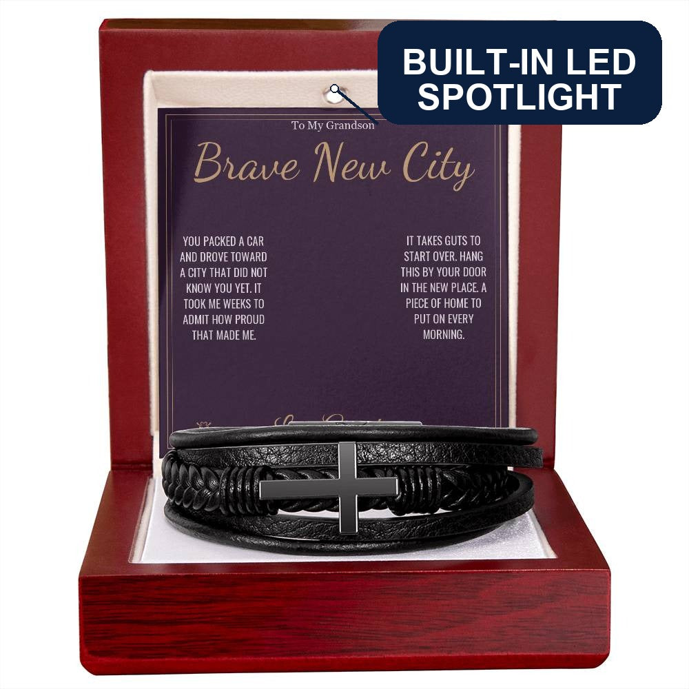 Men's Cross Bracelet with personalized message card for grandson