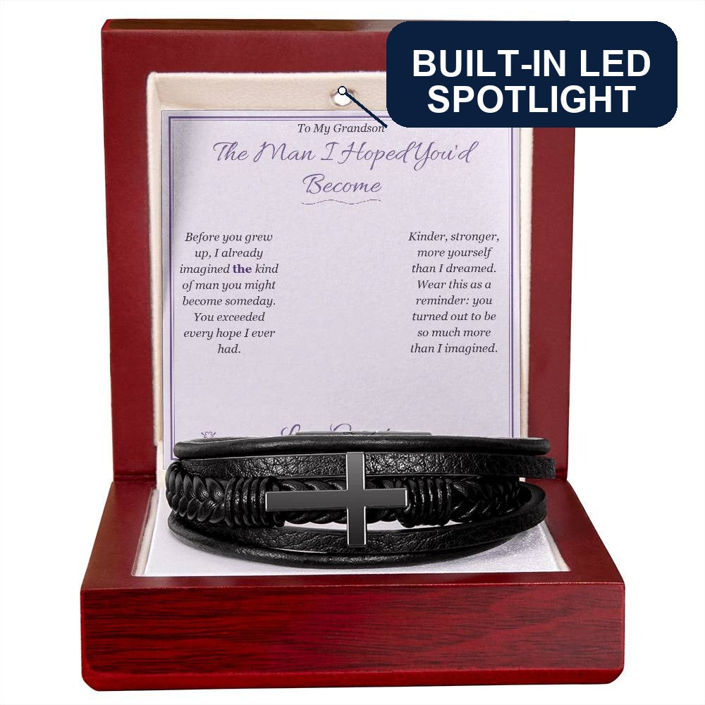 Men's Cross Bracelet with personalized message card for grandson