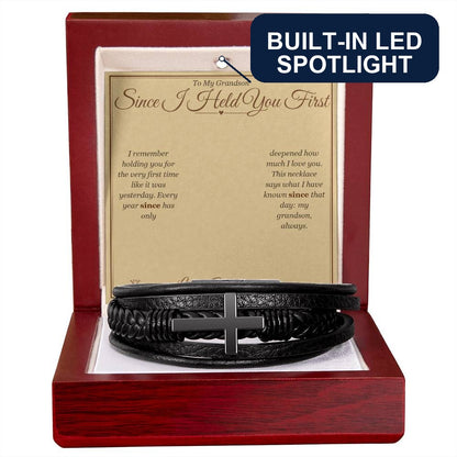 Men's Cross Bracelet with personalized message card for grandson