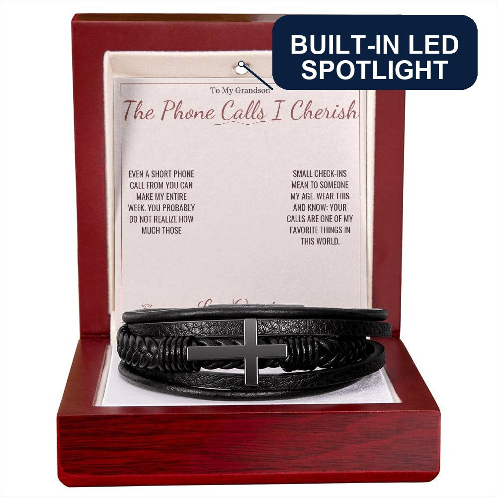 Men's Cross Bracelet with personalized message card for grandson