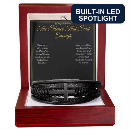 Men's Cross Bracelet with personalized message card for grandson
