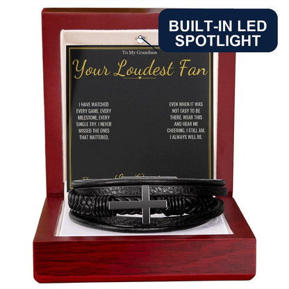 Men's Cross Bracelet with personalized message card for grandson