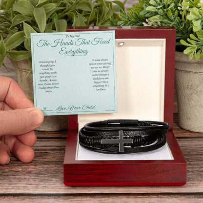 Engraved Men's Cross Bracelet with message for dad