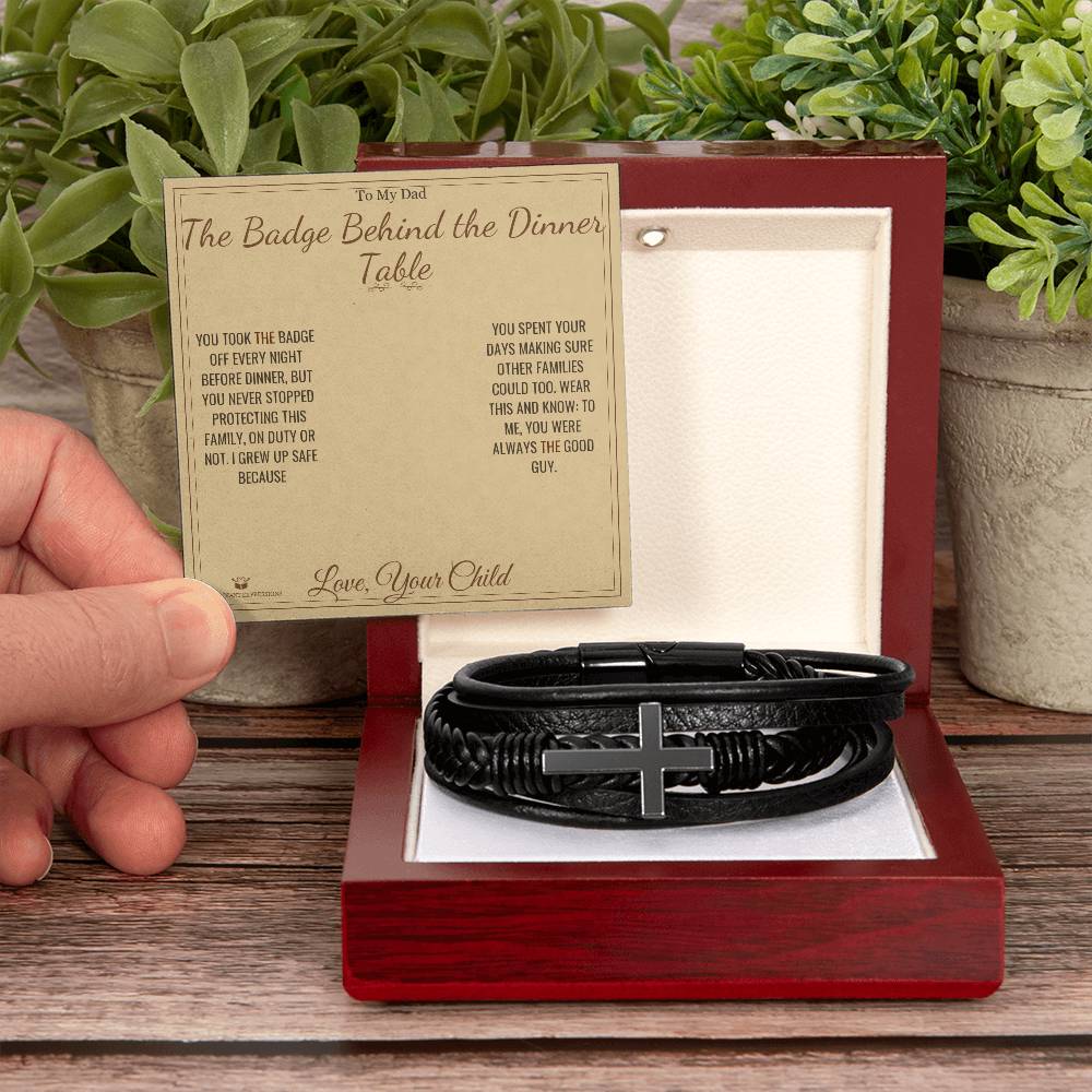 Engraved Men's Cross Bracelet with message for dad
